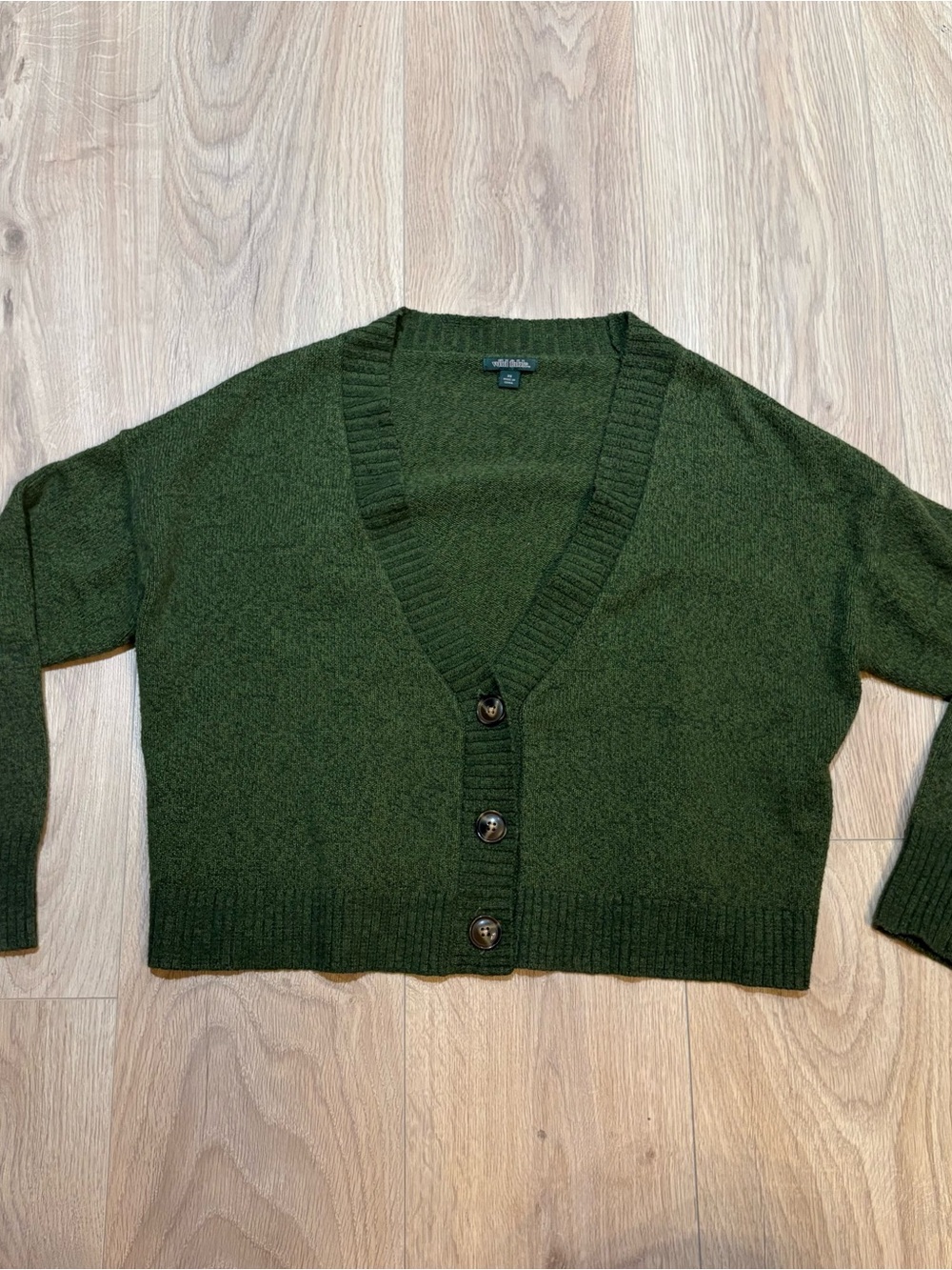 wild fable Dark Green V-Neck Cropped Button Cardigan